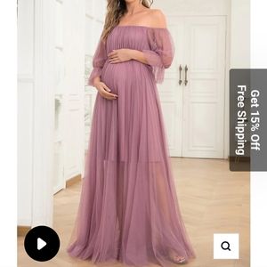 Ever Pretty Sheer Off-Shoulder Double Skirt Maxi Maternity Dress